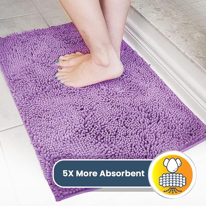 Muddy Mat® | Super Absorbent Door Mat Indoor, Microfiber Quick Dry Chenille Entryway Rug, Non-Slip Front Door Mat, Indoor Mats for Entryway, Machine Washable Pet Rug, Purple 48"x72"