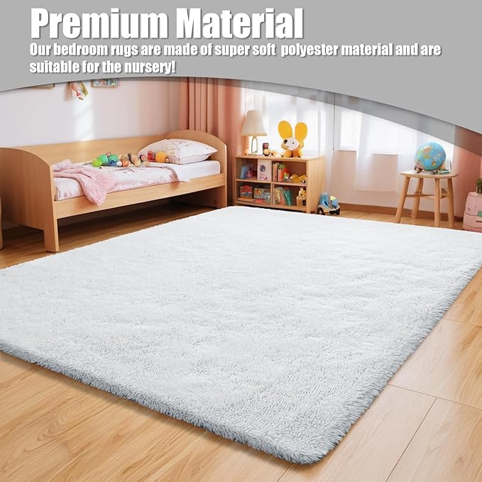 Shag Area Rug for Bedroom 4x6,White Fluffy Area Rugs for Living Room,Soft Fuzzy Rug Non-Shedding Indoor Plush Carpet for Kids Bedroom Nursery Dorm Home Decor