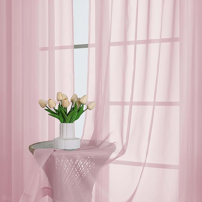 OWENIE Sheer Blush Curtains 108 Inches Long for Living Room Bedroom 2 Panels Set, Lightweight Airy Blush Sheer Curtain, Filmy Voile Rod Pocket, 2 PCS, Each 59" W x 108" L