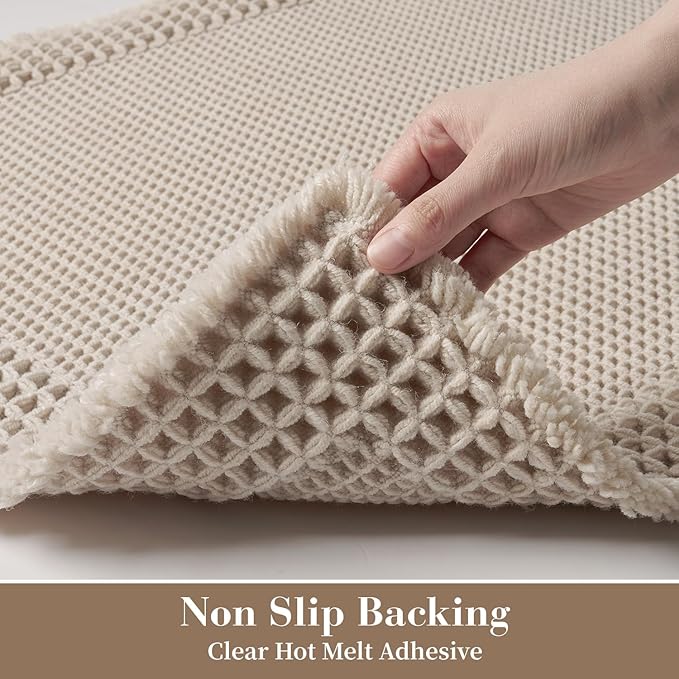 RESARE Waffle Bath Mat for Bathroom, Super Absorbent Bathroom Rugs Non Slip Machine Washable, Ultra Soft Quick Dry Boho Bath Rugs with Tassels for Floor, Upgraded Bordered Design, 24"x36" Pale Beige