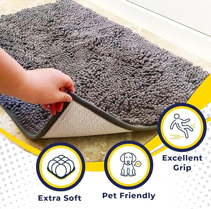 Muddy Mat® | Super Absorbent Door Mat Indoor, Microfiber Quick Dry Chenille Entryway Rug, Non-Slip Front Door Mat, Indoor Mats for Entryway, Machine Washable Pet Rug, Grey XXL 60"X48"