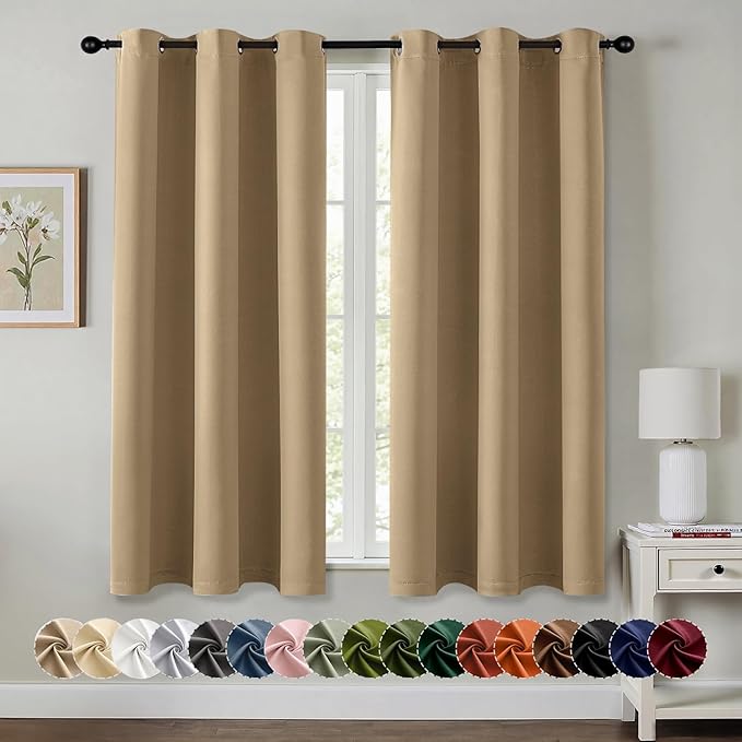 MIULEE Taupe Brown Blackout Curtains for Bedroom Living Room 63 Inches Long 2 Panels, Thermal Insulated Room Darkening Drapes Solid Grommet Noise Reduction Light Blocking Window Treatments 40x63 Inch