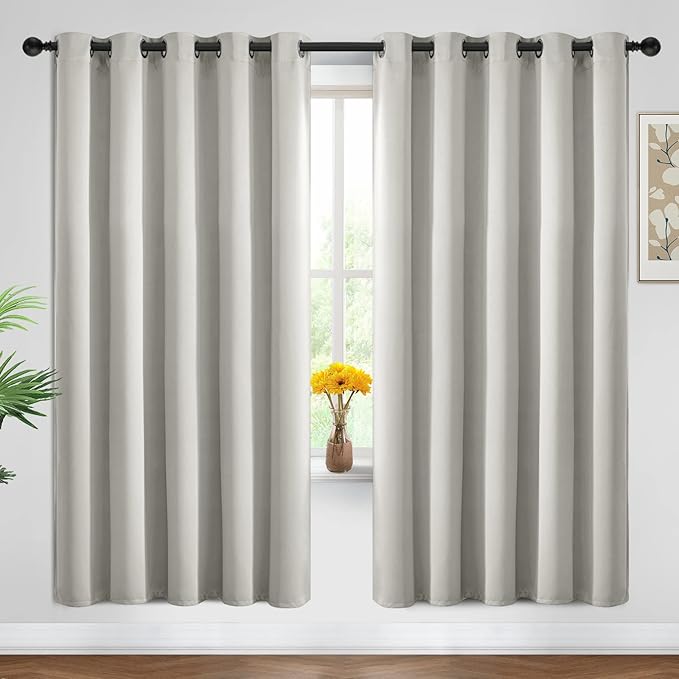 Yakamok Blackout Curtains Room Darkening Thermal Insulated Window Panels,Solid Grommet Top Drapes for Bedroom/Living Room(62Wx72L, Light Beige, 2 Panels)