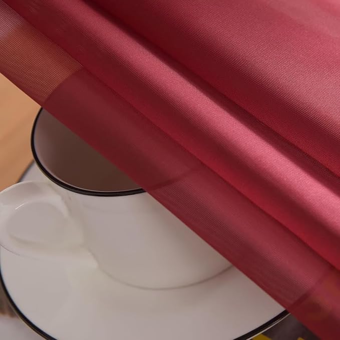 SpaceDresser Basic Rod Pocket Sheer Voile Window Curtain Panels Wine Red 1 Pair 2 Panels 52 Width 36 Inch Long for Kitchen Bedroom Children Living Room Yard（Wine Red, 52W x 36L）