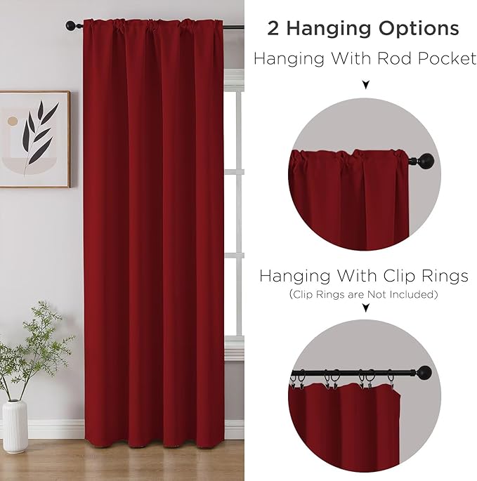 CUCRAF Red Blackout Curtains 45 inch Length 2 Panels Set, Rod Pocket Room Darkening Drapes for Bedroom Living Room, Insulated Thermal Light Blocking Window Curtain (W52 x L45 Inch)