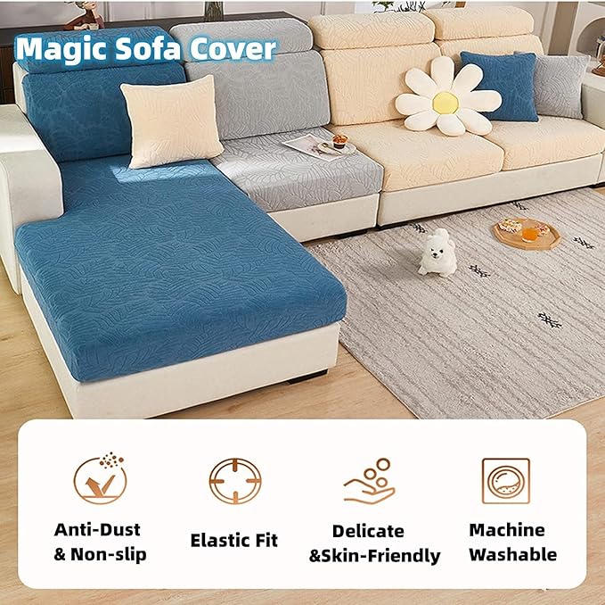 Couch Cushion Covers for Sofa Couch Covers Wear-Resistant Universal Sofa Cover Washable Stretch for Sectional Slipcovers (Texture-Blue,Back Cover M)
