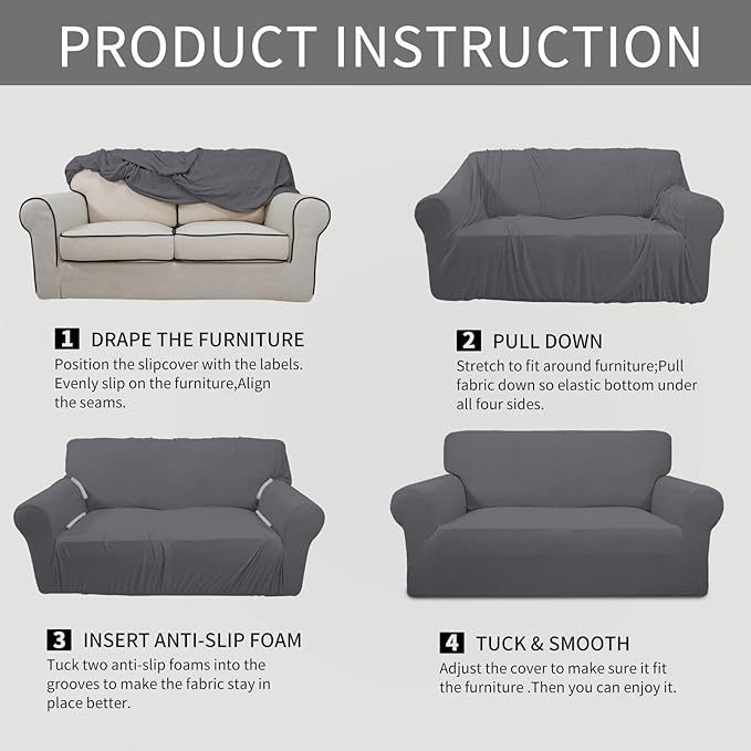Easy-Going Stretch Sofa Slipcover 1-Piece Sofa Cover Furniture Protector Couch Soft with Elastic Bottom for Kids, Polyester Spandex Jacquard Fabric Small Checks (Sofa, Gray)