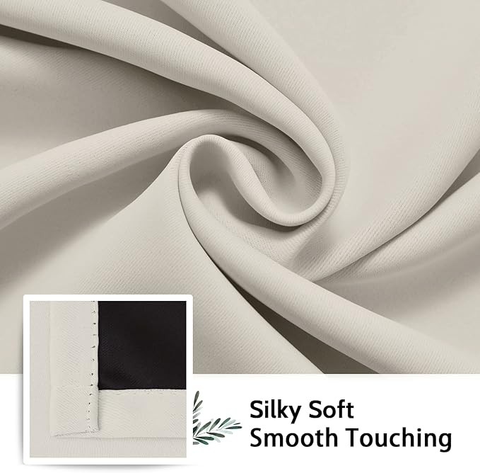 SimpleHome 100% Blackout Curtains for Bedroom,Thermal Insulated Cream Grommet Window Drapes Room Darkening Curtains for Living Room with Black Back,62 x 63 Inch,2 Panels