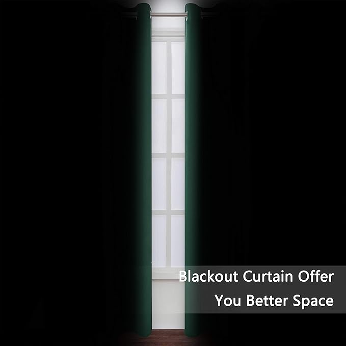 LEMOMO Dark Green Bedroom Blackout Curtains/52 x 63 Inch Long/Set of 2 Curtain Panels/Thermal Insulated Room Darkening Curtains for Bedroom
