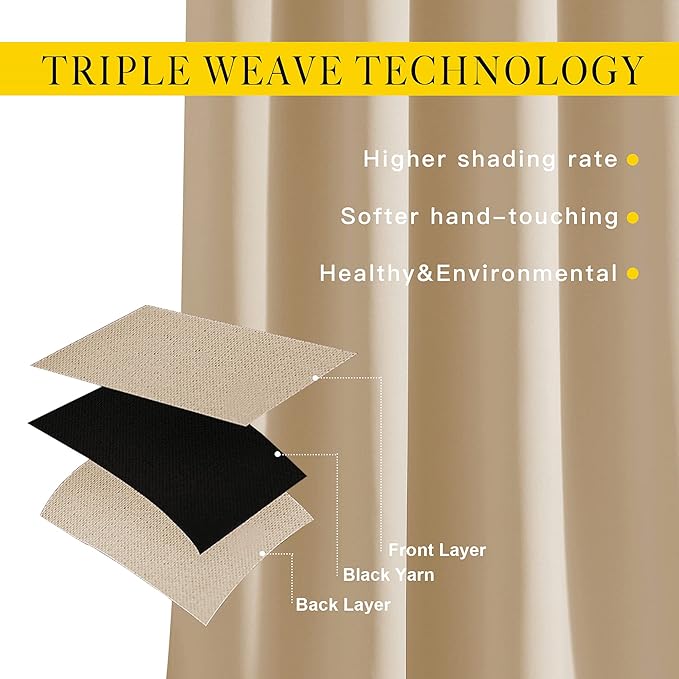 NICETOWN Biscotti Beige Curtains 96 inches Long, Grommet Thermal Insulated Blackout Curtains Privacy Window Treatments for Boys Room/Living Room, W46 x L96, 2 Panels