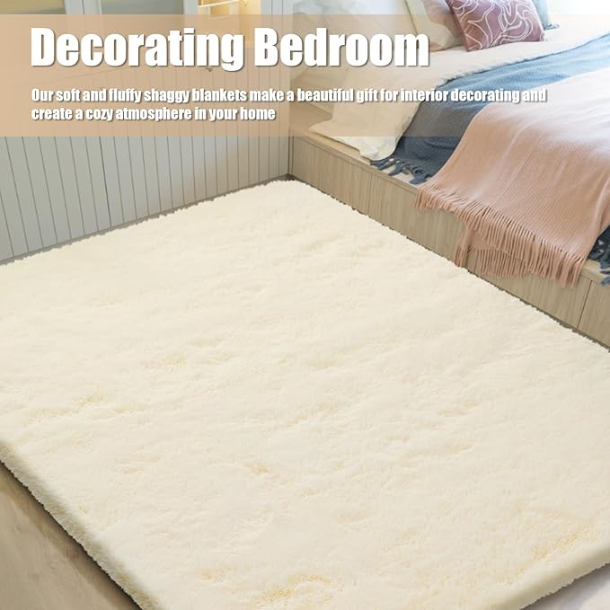 9x12 Fluffy Area Rugs for Living Room,Large Fuzzy Shag Area Rug for Bedroom,Ivory Soft Non-Shedding Indoor Plush Carpet for Kids Bedroom Nursery Home Decor
