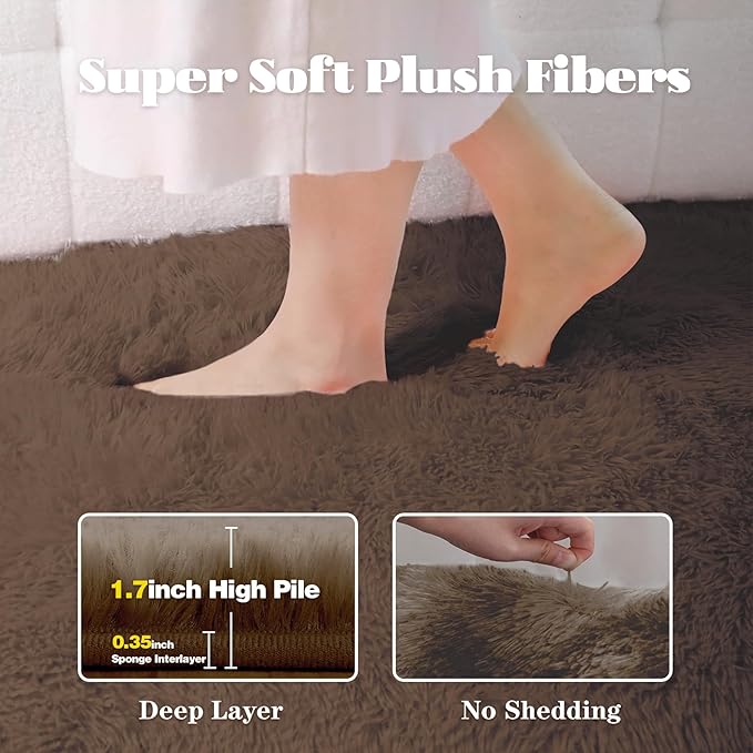 8x10 Area Rugs for Living Room: Fluffy Shag Soft Washable Rug Large Fuzzy Plush Indoor Carpet for Bedroom Nursery Playroom Kids Girls Boys Room (Coffee, 8'x10')
