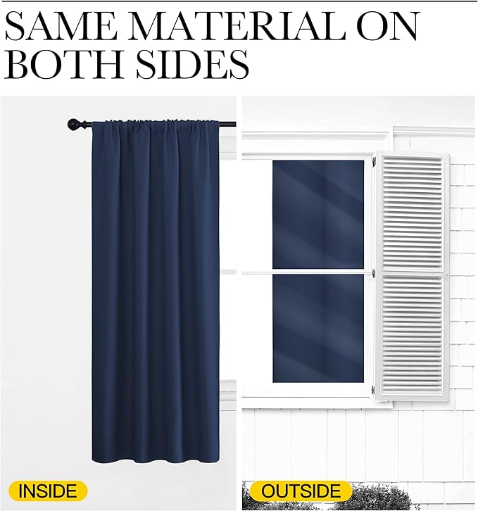 NICETOWN Kitchen Curtains, Short Blackout Curtains & Drapes, Thermal Insulated Blackout Curtain Panels for Kids Room, Play Room (Navy, 42" Wide by 54" Long, 2 PCs)