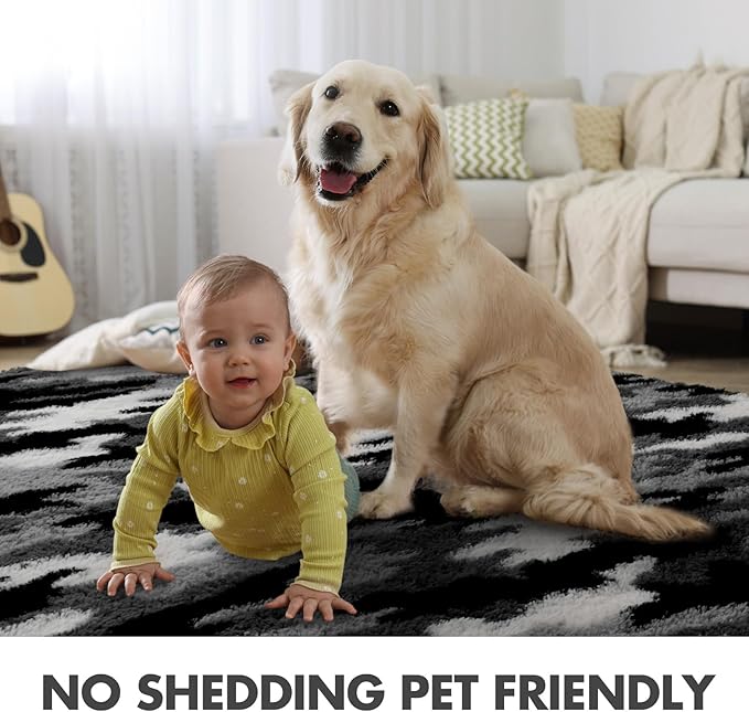 8x10 Ft Extra Large Shag Rugs for Living Room, Tie Dyed Ultra Soft Fluffy Furry Area Rugs for Bedroom Indoor Floor, Aesthetic Carpet for Kids Home Decor (Grey)