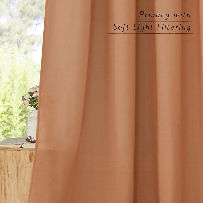NICETOWN Rustic Linen 132 inch Long Curtains for Living Room, Grommet Privacy Added Thick Linen Weave with Light Filter Window Curtains & Drapes for Bedroom, Burnt Orange, W55 x L132, 2 Panels