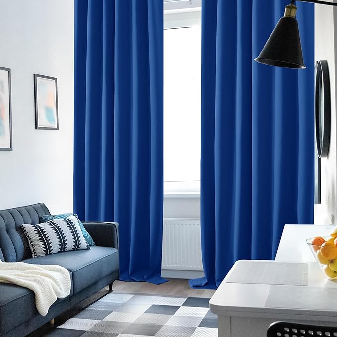 Deconovo Blackout Curtains, Thermal Insulated, W52 x L84 2 Panels, Back Tab, Machine Washable, Room-Darkening Drapes for Bedroom/Living Room Royal Blue