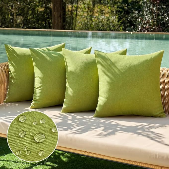 MIULEE Pack of 4 Decorative Outdoor Throw Pillow Covers Linen Waterproof Pillow Covers Spring Farmhouse Cushion Cases for Patio Garden Tent Balcony Couch Sofa 16x16 inch Moss Green
