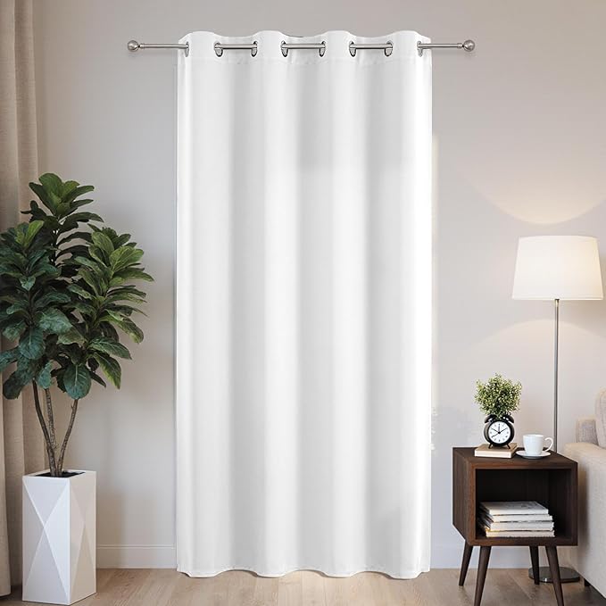 Joydeco Blackout Patio Sliding Door Curtains 96 Inches Long, Grommet Privacy Room Divider Curtains, Extra Wide Thermal Blackout Drapes for Bedroom Living Room (Pure White, 60Wx96L, 1 Panel)