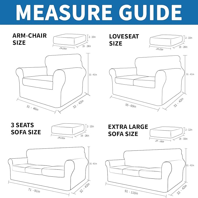 XINEAGE 2026 New 4 Pieces Extra Large Couch Covers for 3 Cushion Sofa Super Stretch Sofa Cover for 3 Large Seat Cushion Universal Slip Cover for Living Room (Dark Gray), 91"-110"(3 Cushions)
