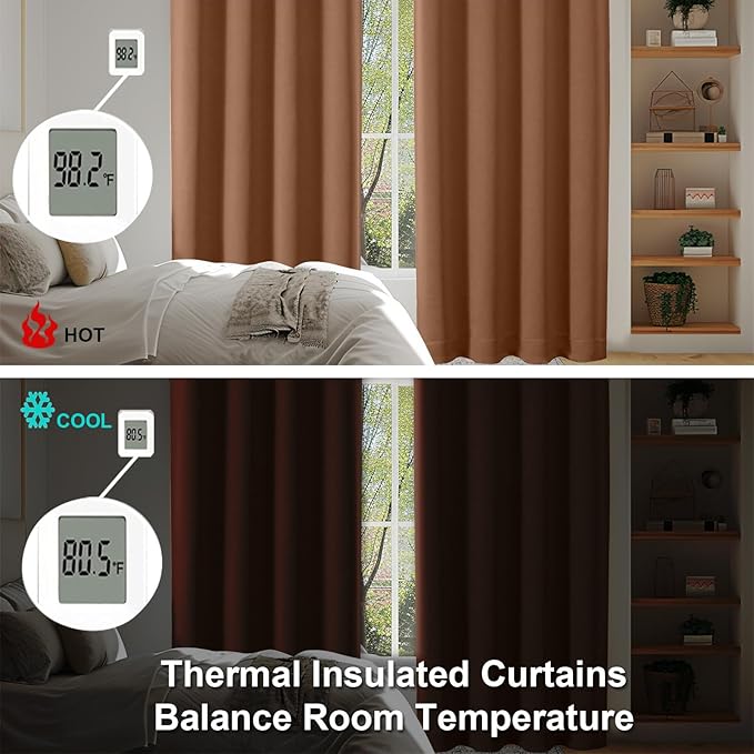 Simplebrand Ava Sun Baked Blackout Curtains for Bedroom 84 Inch Length 2 Panels Set, Solid Thermal Insulated Privacy Living Room Window Treatment Curtains Blackout Drapes, W50 x L84 Inch, Sun Baked