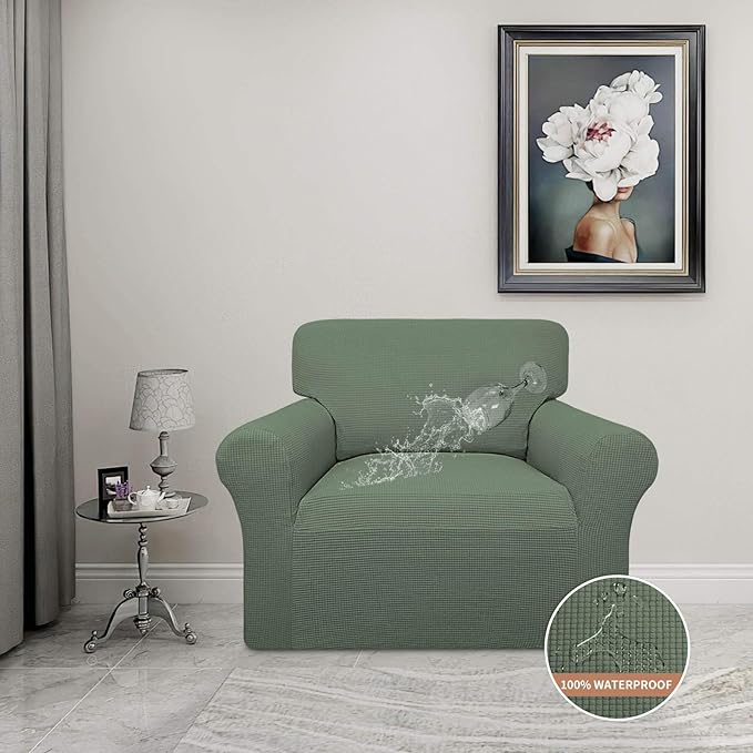 Easy-Going 100% Waterproof Oversized Chair Couch Cover, Dual Waterproof Sofa Cover, Stretch Jacquard Sofa Slipcover, Leakproof Furniture Protector for Kids, Pets, Grayish Green