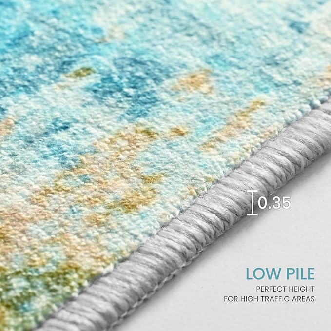 Runner Rug for Kitchen Teal Blue Hallways Runner Rug Non Slip 2'6''x8' Washable Long Runner Rugs with Rubber Backing Soft Abstract Carpet Runner for Entryway, Kitchen, Bedroom, Bathroom