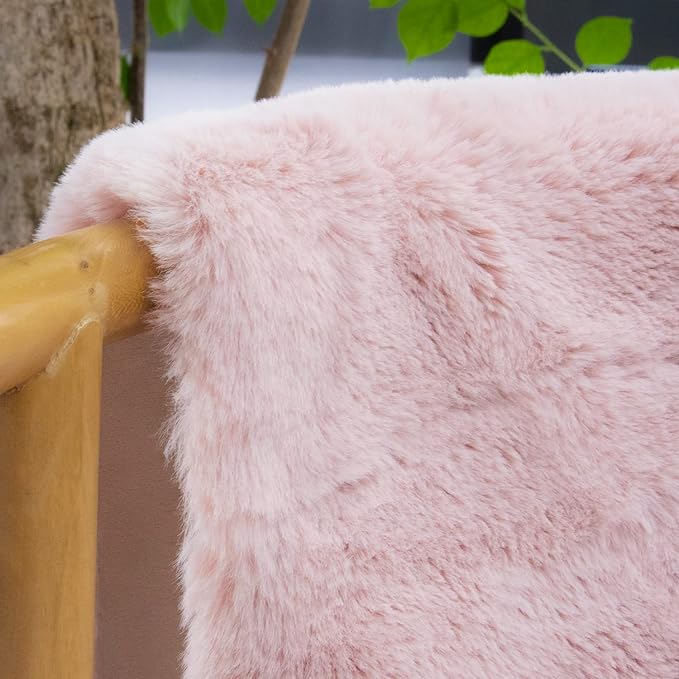 ORINOVA Pink Faux Fluffy Rabbit Fur Rug for Living Room Shag Washable Rug Area Rugs for Bedroom 3x5 Nursery Rugs