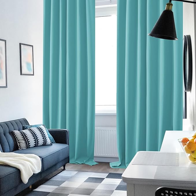 Deconovo Blackout Curtains Back Tab and Rod Pocket Curtains Insulated Thermal Room Darkening Drapes for Living Room 52Wx63L Inch Teal 2 Panels