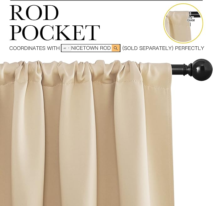 NICETOWN Blackout Room Darkening Curtains - Home Decoration Light & Noise Reducing Thermal Insulated Window Draperies with Rod Pocket Top (Biscotti Beige, Set of 2, 42 inches Wide x 30 inches Long)