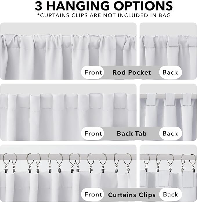 Deconovo Blackout Curtains, Thermal Insulated, W52 x L45 2 Panels, Back Tab, Machine Washable, Room-Darkening Drapes for Bedroom/Living Room Star White