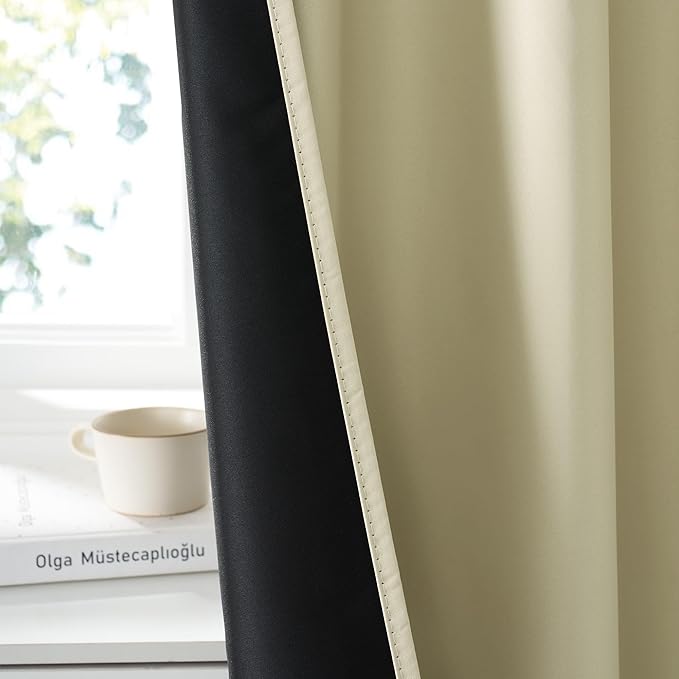 RYB HOME Bedroom Blackout Curtains 84 inches Long, 100% Blackout Thermal Insulated Noise Reducing Curtains for Living Room Nursury, 42 inches Wide by 84 inches Long, Beige