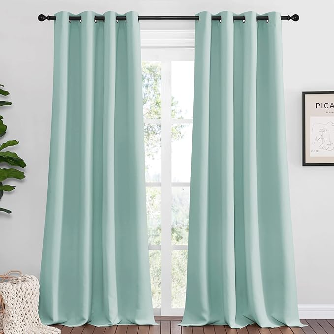 NICETOWN Aqua Blue Blackout Curtains 96" Long for Office, Dining Room, Guest Room, Sound Reducing Heat and Cold Block Curtain Panels for Modern Room Decorative (55" Wide by 96" Long, 2 Pieces)
