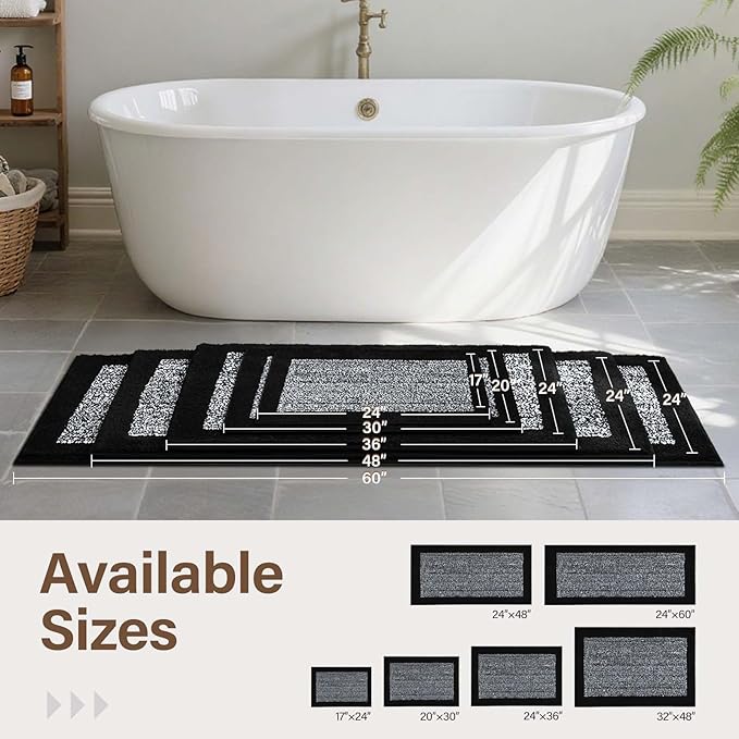 36x24 Large Bathroom Rugs Washable Non Slip, Black Bath Mat for Bathroom Floor Tub, Soft Absorbent Quick Dry Mats for Shower, Bathtub,Home Decor