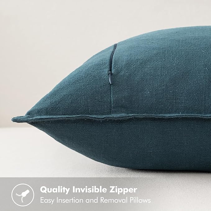MIULEE Decorative Linen Pillow Covers 16x16 Inch Blue Boho Farmhouse Neutral Couch Throw Pillows for Bed Pack of 2 Accent Coastal Modern Pillowcase Summer Sofa Livingroom Home Decor