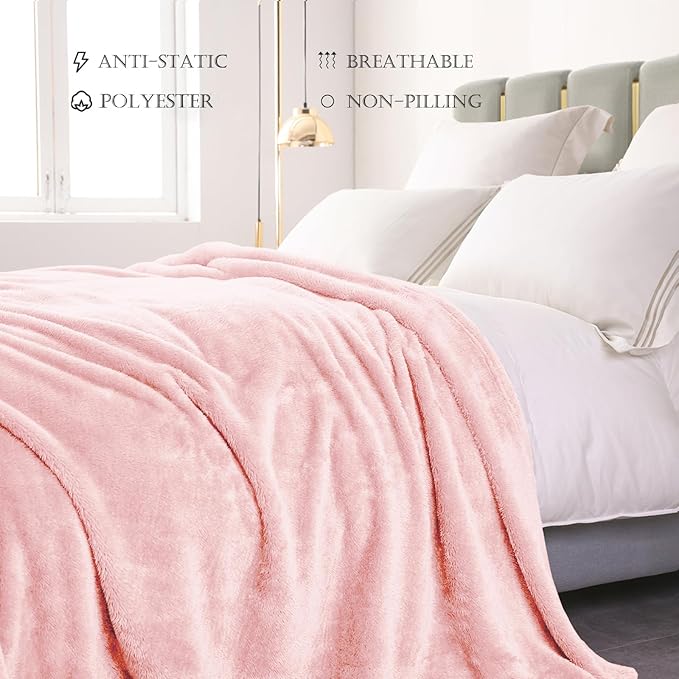 Exclusivo Mezcla Plush Fuzzy Fleece Bed Blanket Queen Size, Super Soft, Fluffy and Warm Blankets for Couch, Bed, All Season (Light Pink, 90x90 Inches)