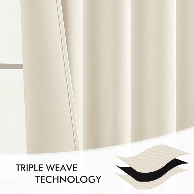 MIULEE Birch Back Tab Blackout Curtain 96 Inch Long 2 Panels Set for Bedroom, Rod Pocket/Pinch Pleat Thermal Insulated Living Room Darkening Pleated Light Blocking Floor to Ceiling Drape