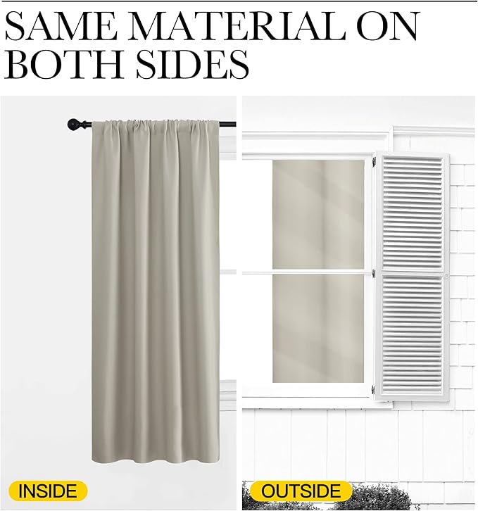 NICETOWN Blackout Curtains for Living Curtains, Room Darkening Window Curtain Panels, Easy-Care Solid Thermal Insulated Draperies/Drapes for Daughter Room (Natural, 2 Panels, 34 by 84)