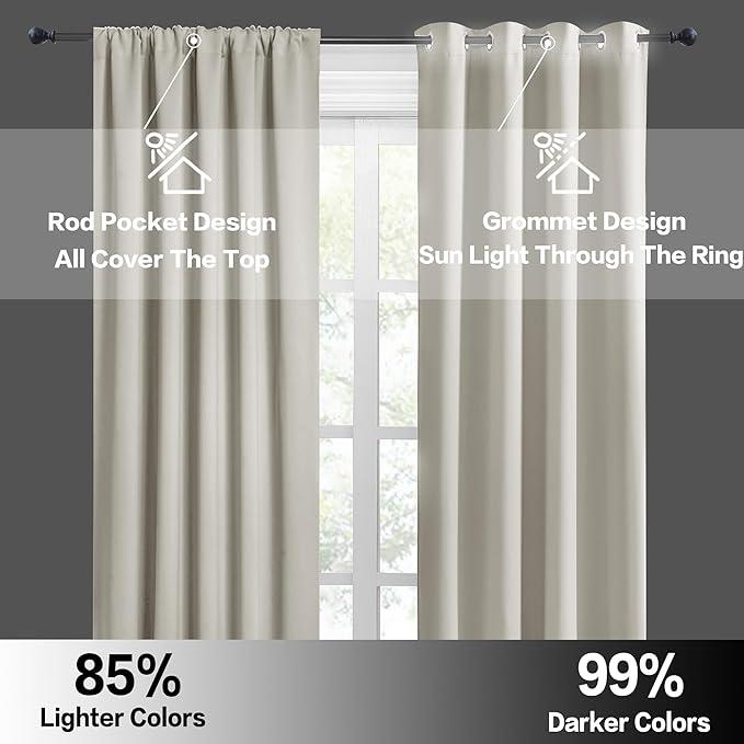 RYB HOME Cafe Curtains 24 inch Length, RV Curtains for Camper Windows, Mini Short Small Insulating Light UV Heat Blocking Privacy Half Window Tiers, Width 42 by Length 24, Natural, 2 Panels