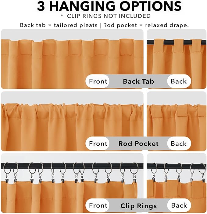 Deconovo Blackout Curtains for Kitchen Window Back Tab and Rod Pocket Curtains Room Darkening Curtains 52Wx45L Inch Orange Flame 2 Panels