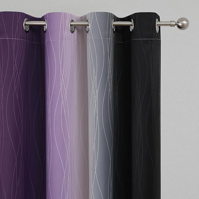 Estelar Textiler Purple and Black Ombre Blackout Curtains 108 Inch Length 2 Panels Set, Thermal Insulated Drapes for Bedroom,Full Room Darkening Grommet Gradient Curtains for Living Room,52Wx108L