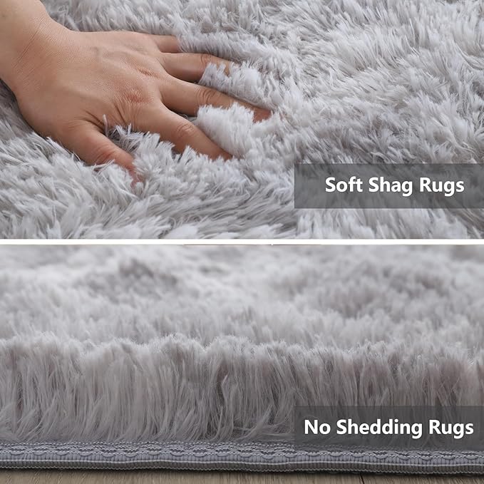 Shag Area Rugs for Bedroom Living Room,8X10 Ultra Soft Fluffy Area Rugs for Dorm, Indoor Carpet Nursery Rugs for Kids Girls Room Home Decor,Tie-Dye Grey