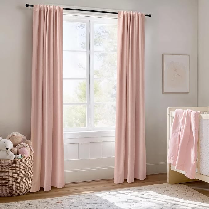100% Blackout Shield Linen Blackout Curtains for Bedroom 108 Inches Long, Back Tab/Rod Pocket Living Room Drapes, Thermal Insulated Blackout Curtains 2 Panels Set, 50" W x 108" L, Blush Pink