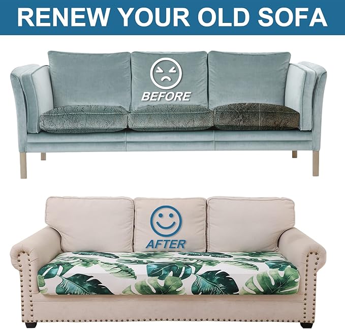 Smiry Printed Couch Cushion Covers, Stretch Soft Couch Covers for Sofa, Washable Non-Slip Sofa Slipcover Furniture Protector for Indoor and Outdoor (2 Pack, Green)