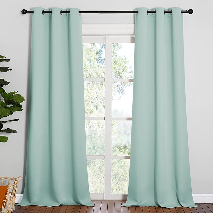 NICETOWN Patio Glass Door Panels - Blackout Curtains for Bedroom/Living Room, Privacy Panel Drapes for Dining and Guest Room (Aqua, 42 inches Wide x 95 inches Long, 1 Pair)