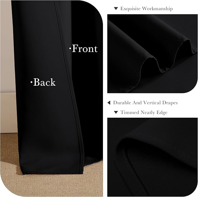 PONY DANCE Black Curtains for Windows, Bathroom Curtains Small Window Drapery Blackout Privacy Drapes for Cafe Bedroom Panels, Width 29 by Length 24, 1 Pair