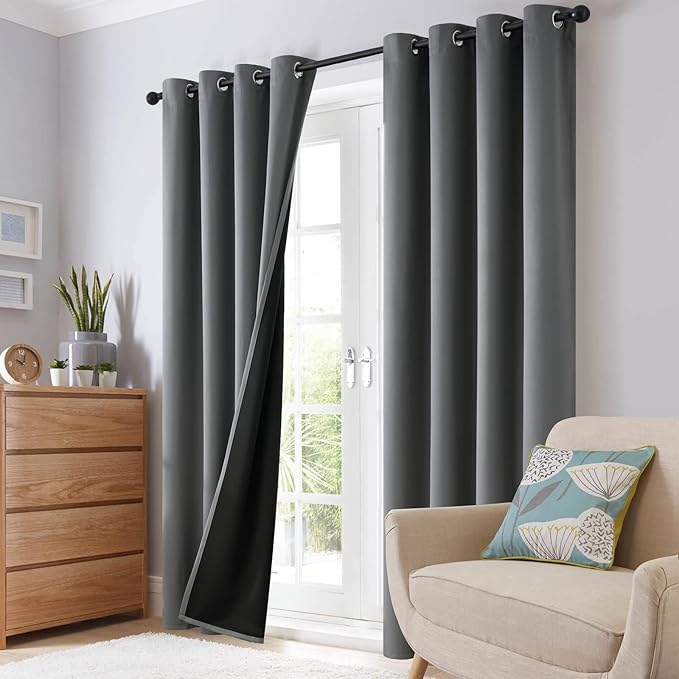 SimpleHome 100% Blackout Curtains for Bedroom,Thermal Insulated Grey Grommet Window Drapes Room Darkening Curtains for Living Room with Black Back,38 x 63 Inch,2 Panels