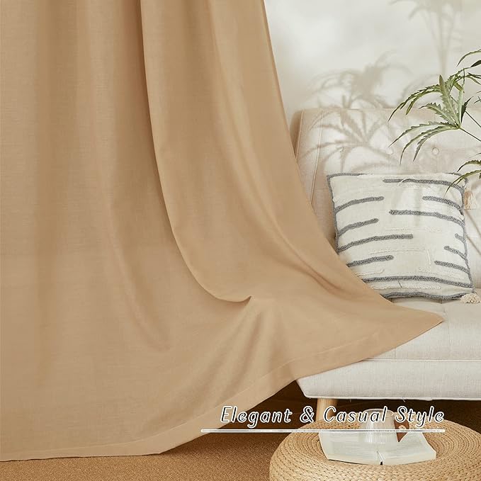 NICETOWN Semi Sheer Linen Burlap Curtains 54 inches Long, Grommet Thick Linen Curtains Privacy Added with Light Filtering Window Treatments for Cafe/Kitchen, 2 Panels, W55 x L54