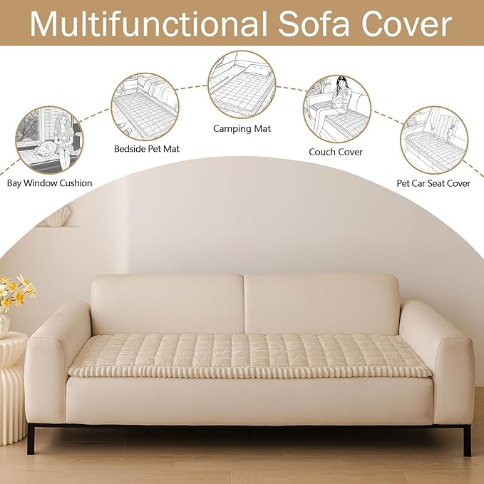 hyha Couch Covers for Dogs Washable, Non Slip Plush Dog Sofa Protectors, Fuzzy Pet Couch Covers for 3 Cushion Sofa Pet Friendly (Apricot, 27.6" x 27.6")