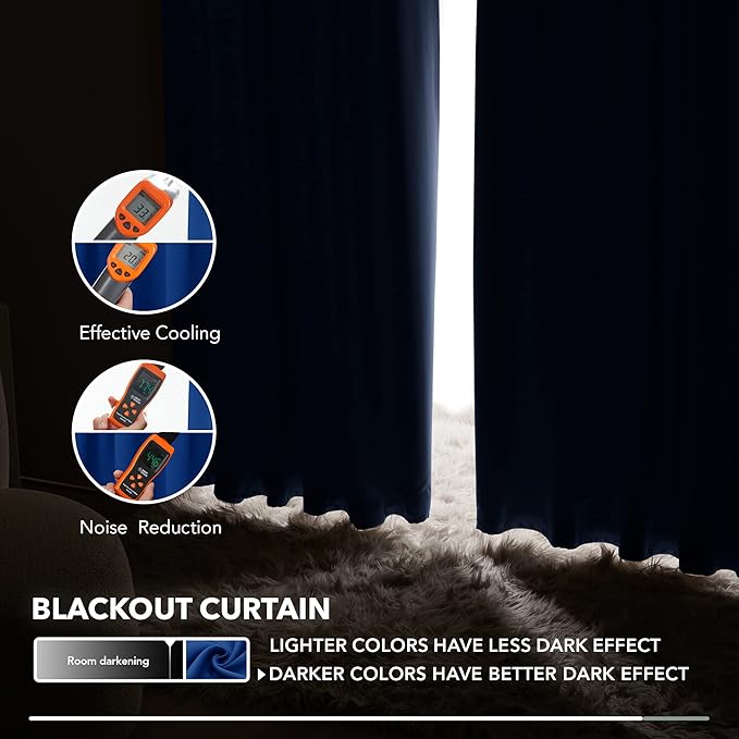 Deconovo Blackout Curtain Panels for Kids Bedroom, Room Darkening Back Tab and Rod Pocket Curtains, 42x72 Inch, adult, Royal Blue, 2 Panels, adult