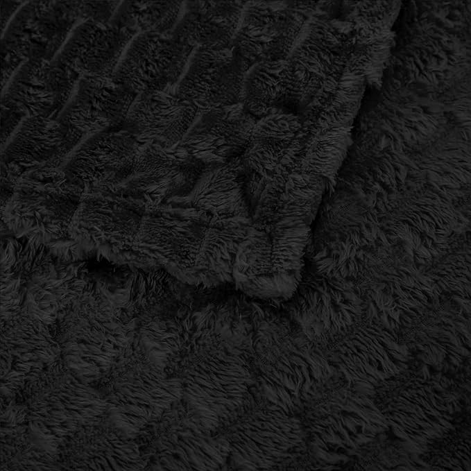 Puncuntex Black Throw Blanket 50"×60" inches Fuzzy 3D Jacquard Decorative Flannel Fleece Super Soft Plush Cozy Blanket for Couch Sofa Chair Lightweight